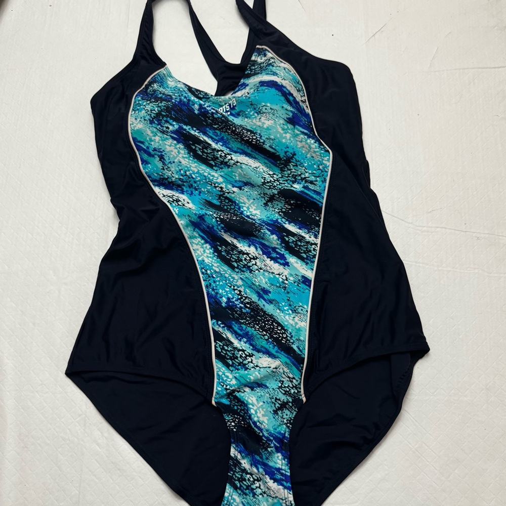 Roots 73 blue/black one piece swimsuit size 14